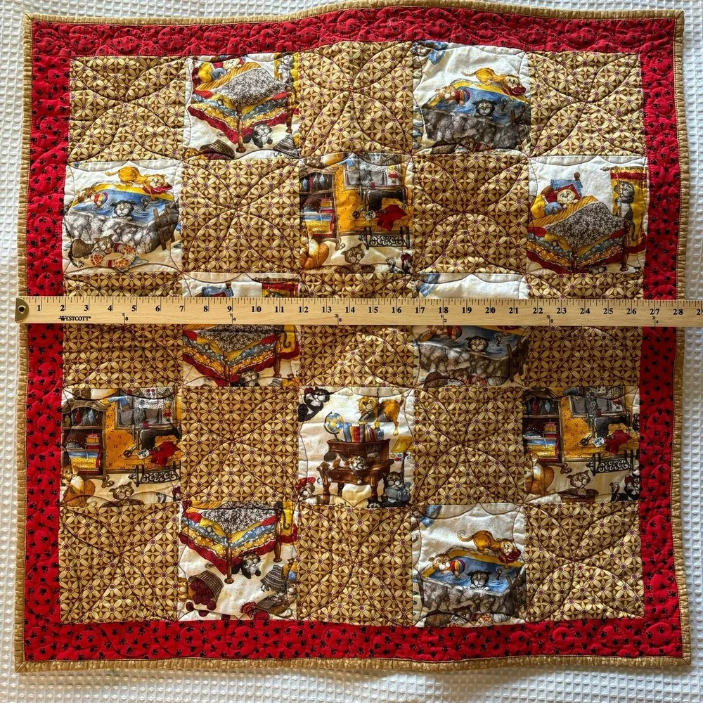 Handcrafted Whimsical Quilt Wall Hanging Lap Blanket Cat Lady Lovers Cute Kitty
